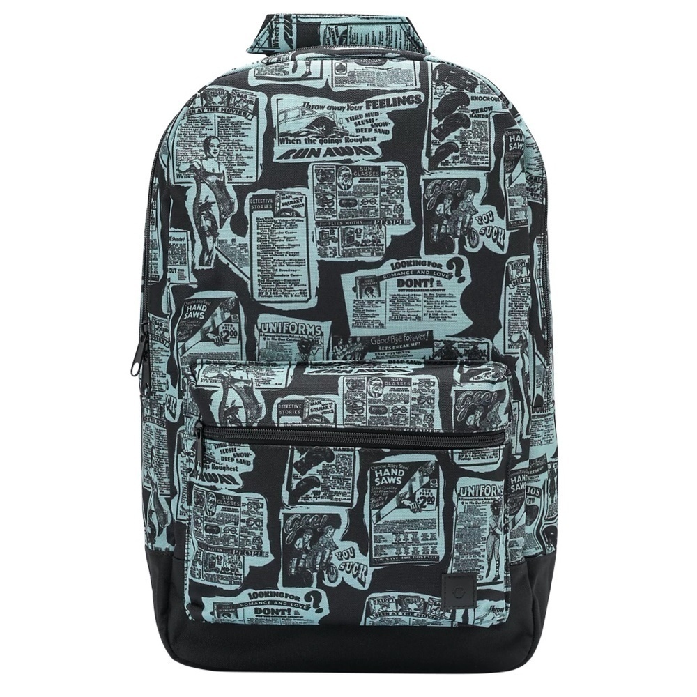 Empyre Brenda Newsprint Teal Black Backpack